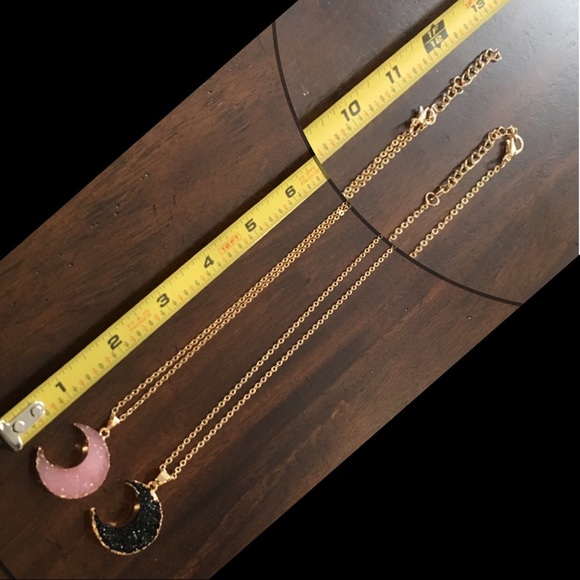 Black Druzy Crystal Resin Moon Necklace - Picture 8 of 8